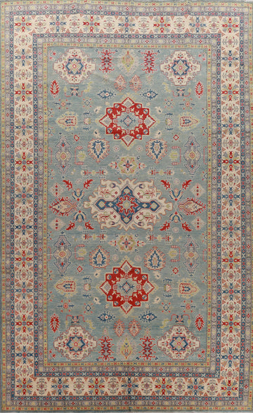 Light Blue Geometric Kazak Oriental Large Rug 10x17