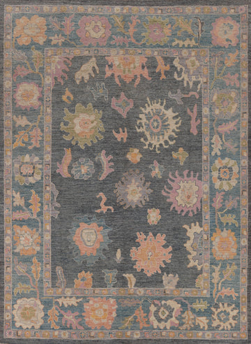 Vegetable Dye Blue Gray Oushak Turkish Area Rug 8x10