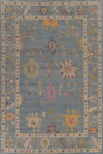 Vegetable Dye Blue Oushak Turkish Area Rug 9x13