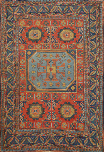 Antique Vegetable Dye Geometric Kazak Oriental Rug 5x7