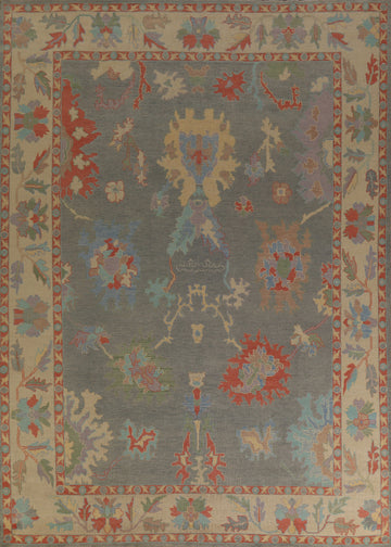 Vegetable Dye Gray Oushak Turkish Area Rug 9x12