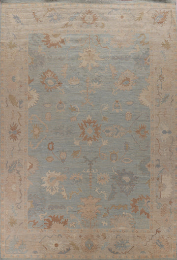 Vegetable Dye Blue Oushak Turkish Large Rug 11x14