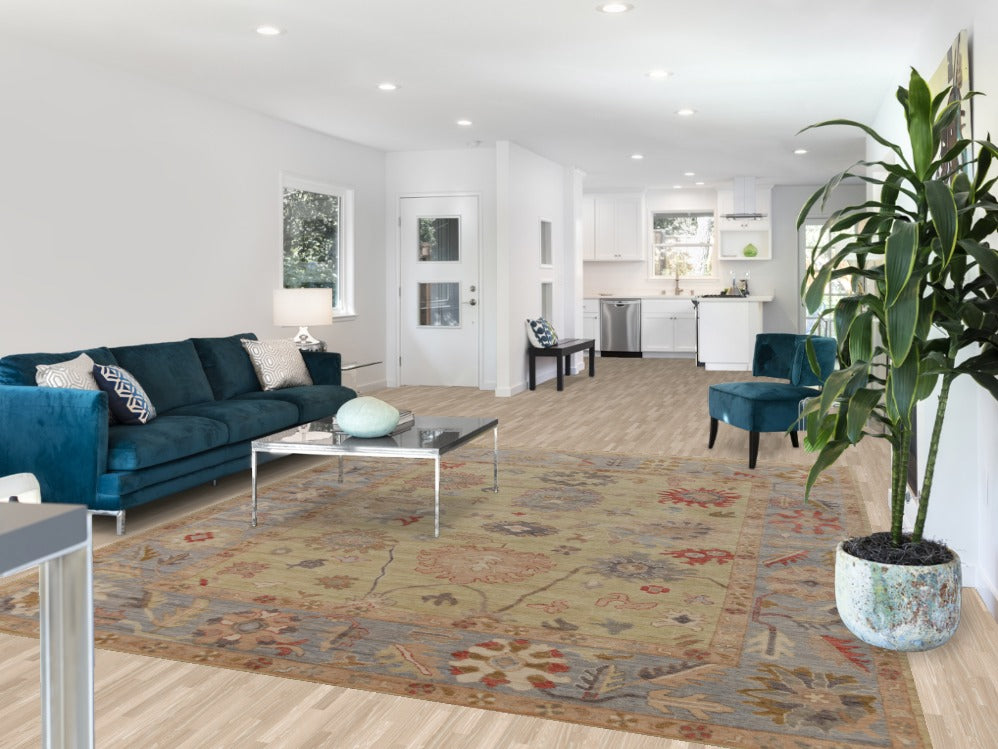 Vegetable Dye Floral Oushak Turkish Area Rug 8x10