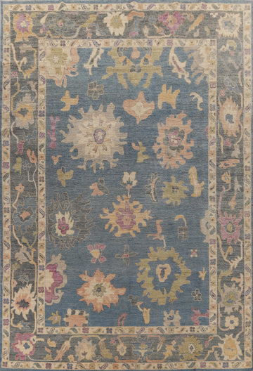 Handmade Blue Oushak Vegetable Dye Large Rug 10x14