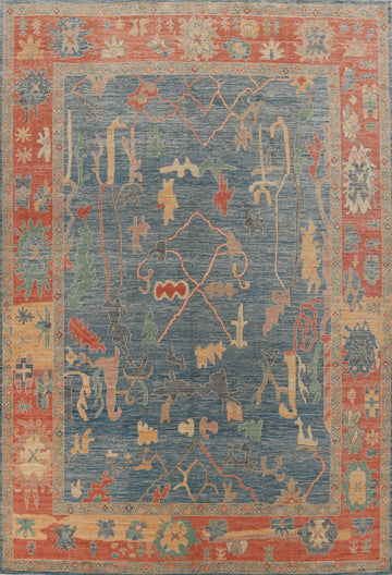 Vegetable Dye Blue Oushak Turkish Area Rug 9x12