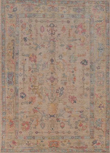 Vegetable Dye Floral Oushak Turkish Area Rug 6x9