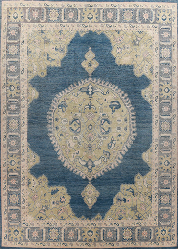 Vegetable Dye Blue Oushak Turkish Large Rug 12x15