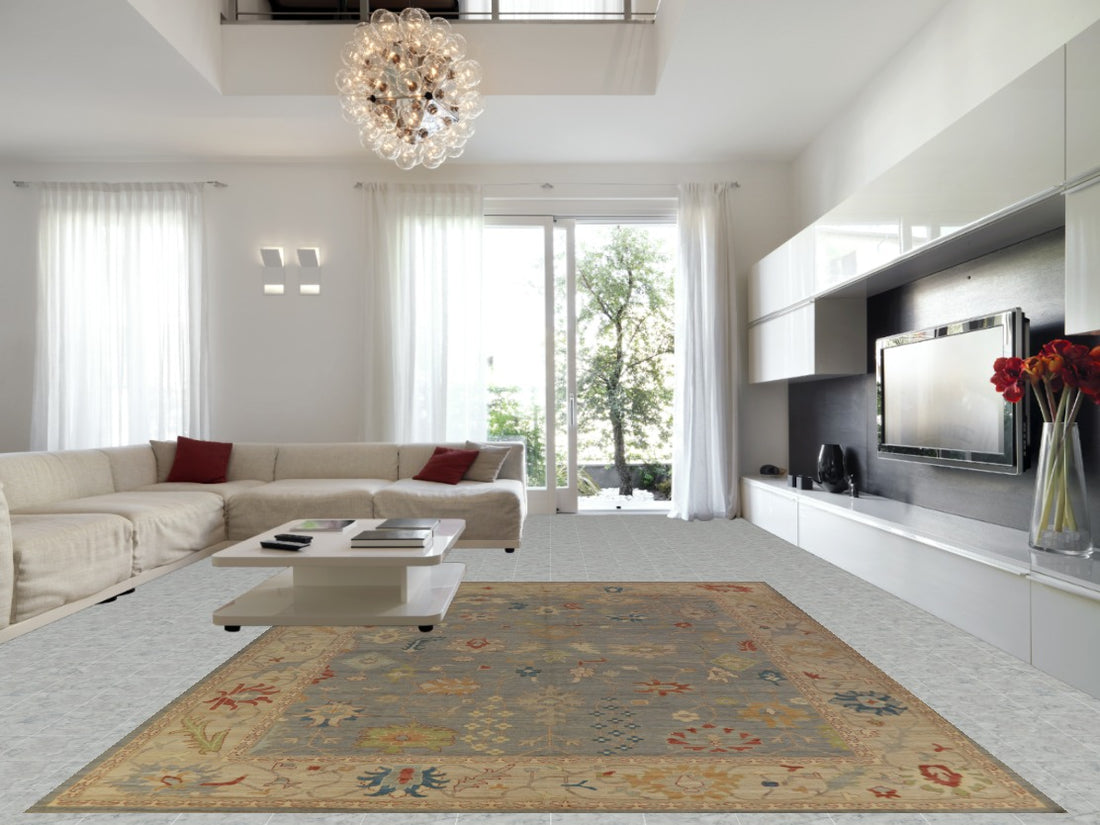 Vegetable Dye Gray Oushak Turkish Large Rug 10x14