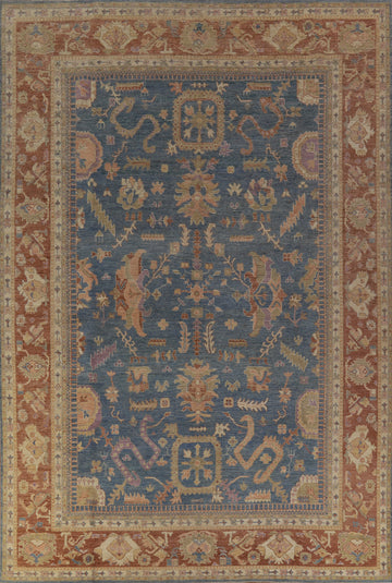 Vegetable Dye Blue Oushak Turkish Large Rug 10x14