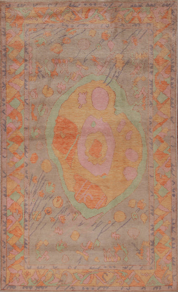 Vegetable Dye Golden Oushak Turkish Rug 4x7