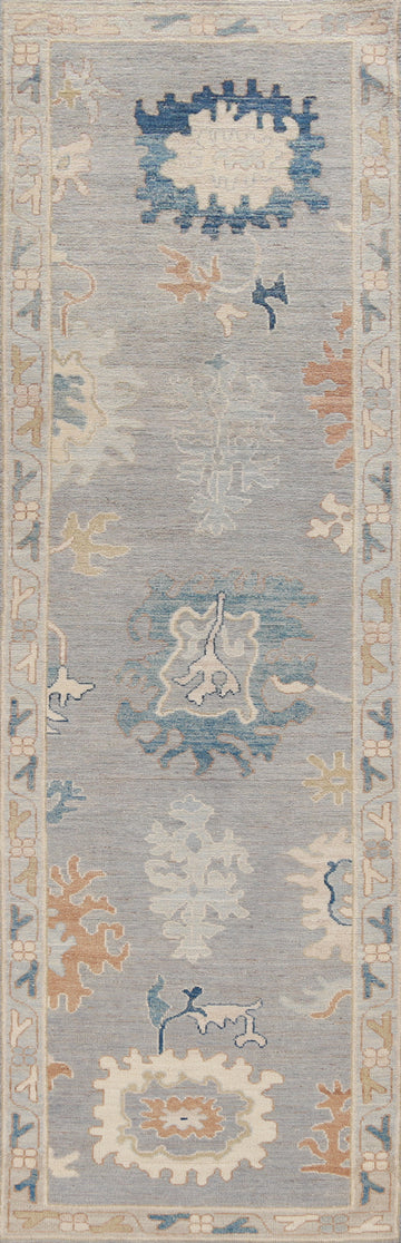 Lilac Blue Handmade Oushak Turkish Runner Rug 3x12