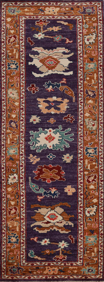 Purple & Orange Oushak Vegetable Dye Runner Rug 3x10