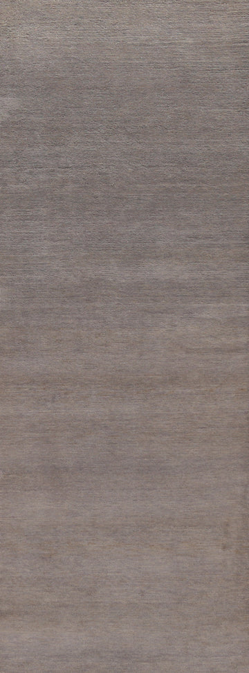 Solid Gray Gabbeh Vegetable Dye Runner Rug 3x10