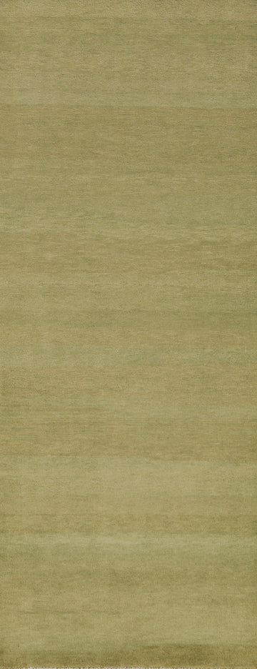 Green Modern Wool Gabbeh Vegetable Dye Runner Rug 3x8