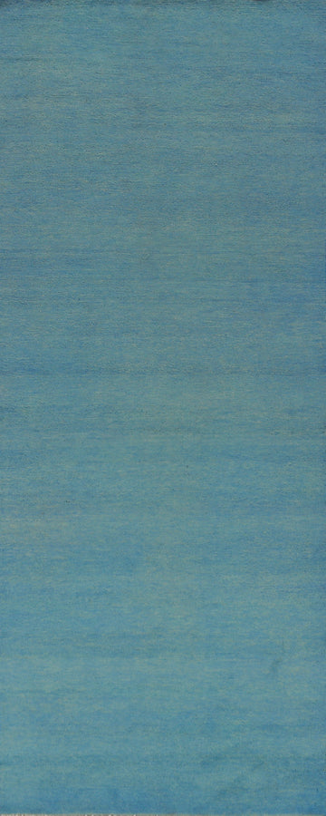 Sky Blue Handmade Gabbeh Vegetable Dye Runner Rug 3x9