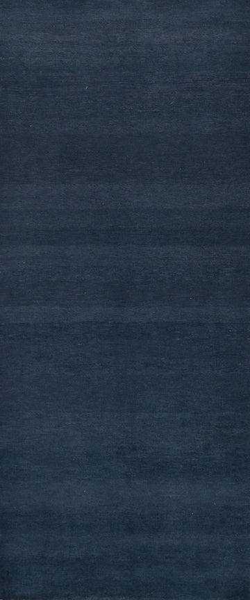 Navy Blue Modern Gabbeh Vegetable Dye Runner Rug 3x8