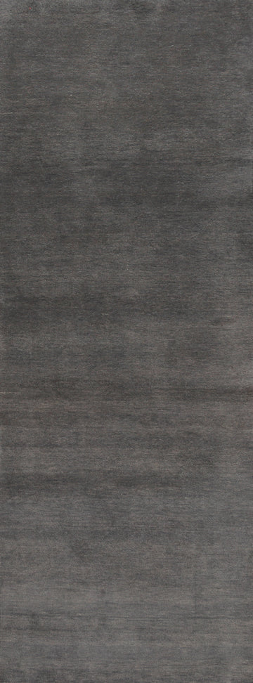 Solid Wool Charcoal Gabbeh Persian Runner Rug 3x10