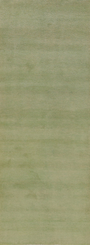 Light Green Wool Solid Gabbeh Persian Runner Rug 3x8