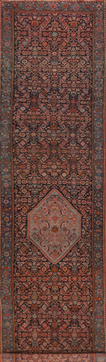 Pre-1900 Antique Vegetable Dye Bidjar Halvaei Persian Runner Rug 3x19