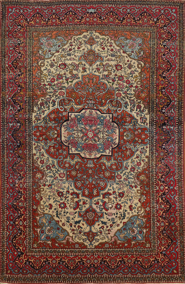 Pre-1900 Antique Vegetable Dye Isfahan Ahmad Persian Rug 4x7