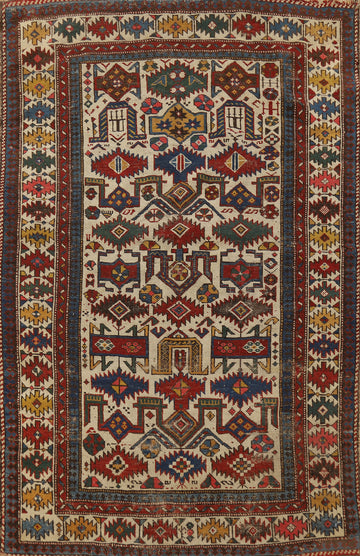 Pre-1900 Antique Vegetable Dye Kazak Oriental Rug 3x5
