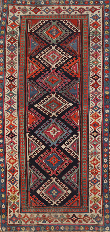 Pre-1900 Antique Kazak Vegetable Dye Runner Rug 3x7
