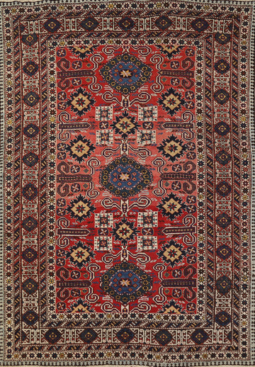 Antique Wool Geometric Kazak Vegetable Dye Rug 4x6