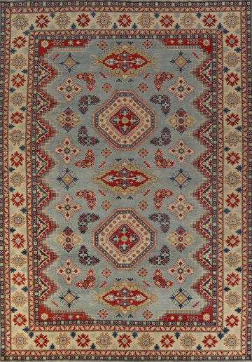 Light Blue Geometric Kazak Oriental Area Rug 10x13