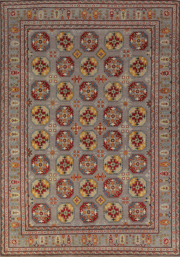 Geometric Gray Wool Kazak Oriental Area Rug 8x11