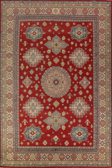 Red Geometric Kazak Oriental Large Rug 10x14