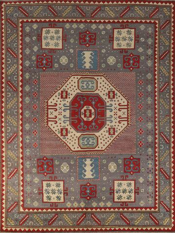 Geometric Wool Kazak Vegetable Dye Area Rug 8x10