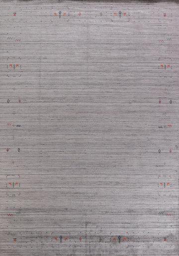 Silver Gray Wool Gabbeh Indian Area Rug 9x12