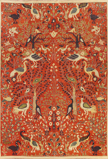 Animals Orange Wool Ziegler Area Rug 9x12