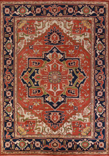 Orange Wool Medallion Heriz Serapi Indian Area Rug 9x12