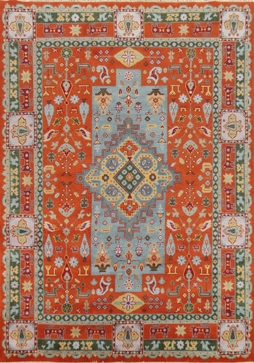 Orange Wool Geometric Heriz Serapi Oriental Area Rug 9x12
