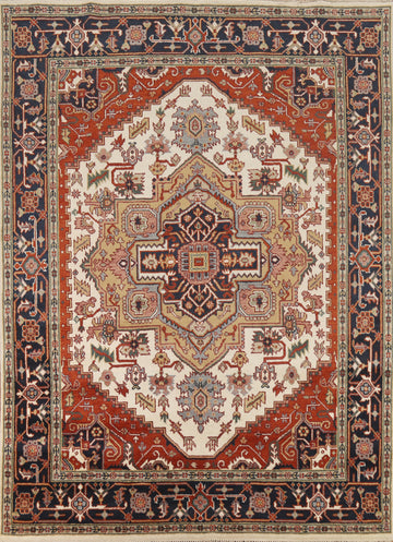 Ivory Wool Heriz Serapi Indian Area Rug 8x10