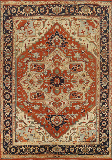 Orange Wool Geometric Heriz Serapi Indian Area Rug 9x12