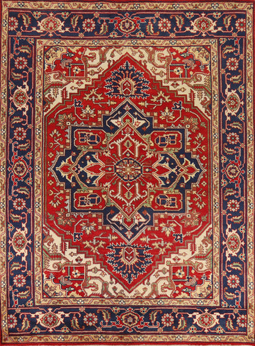 Medallion Red Wool Heriz Serapi Indian Area Rug 8x10