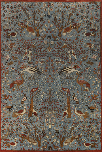 Animals Design Blue Ziegler Oriental Large Rug 10x14