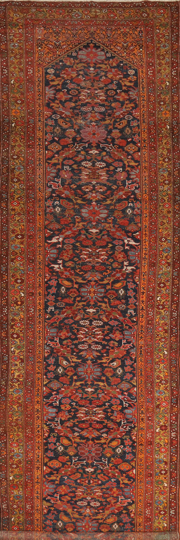 Pre-1900 Antique Vegetable Dye Malayer Persian Runner Rug 4x16