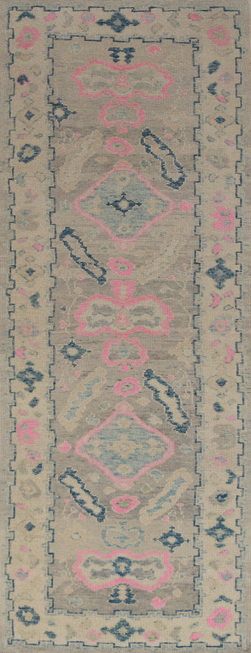 Vegetable Dye Wool Oushak Turkish Runner Rug 3x10