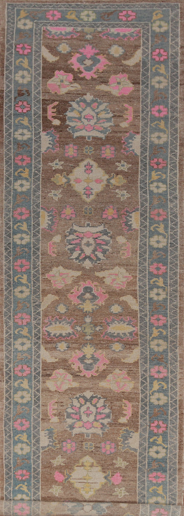 Handmade Brown Oushak Vegetable Dye Runner Rug 3x15