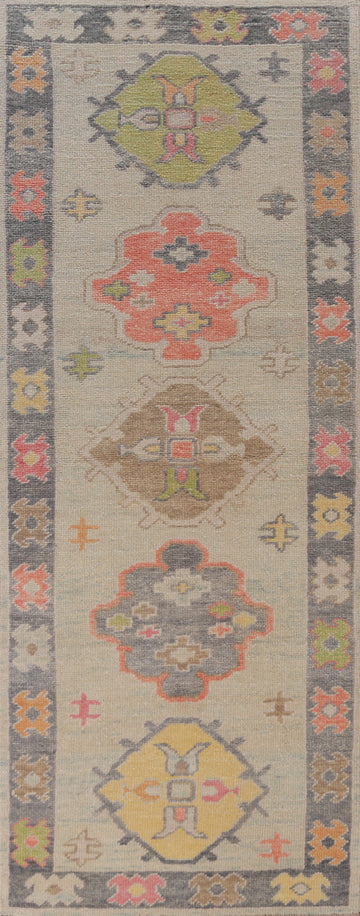 Vegetable Dye Oushak Turkish Runner Rug 3x9