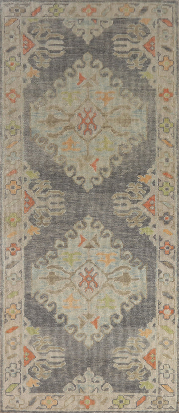 Vegetable Dye Gray Oushak Turkish Runner Rug 3x8