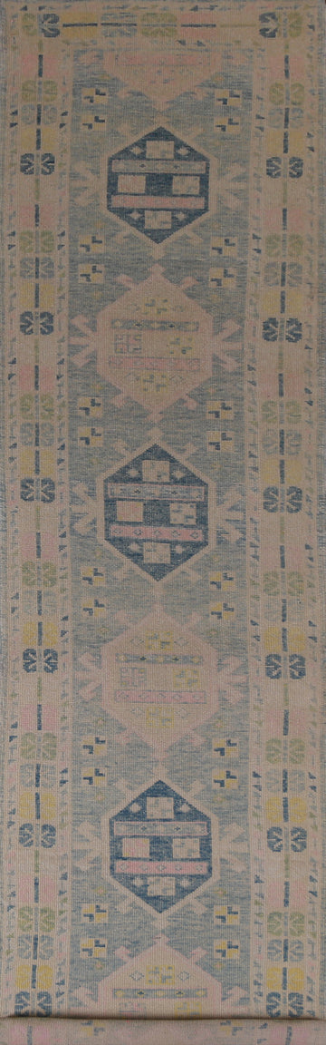 Handmade Blue Oushak Vegetable Dye Runner Rug 3x18