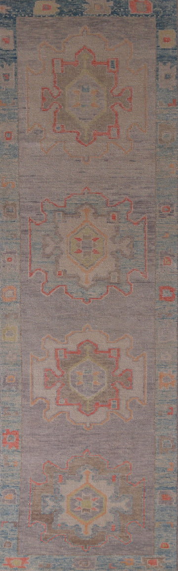 Vegetable Dye Purple Oushak Turkish Runner Rug 3x12