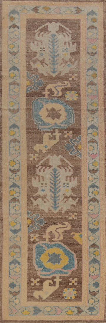 Handmade Wool Brown Oushak Vegetable Dye Runner Rug 3x12