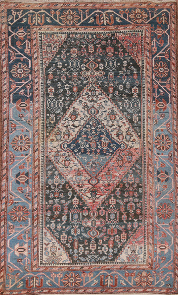 Antique Blue Geometric Malayer Persian Rug 4x7