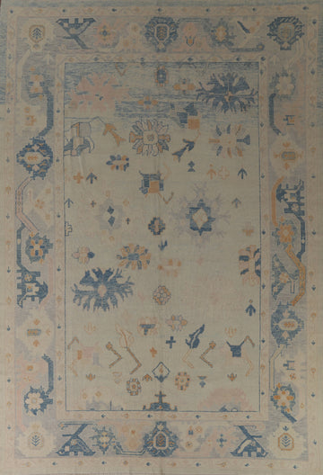 Vegetable Dye Floral Oushak Turkish Area Rug 10x13