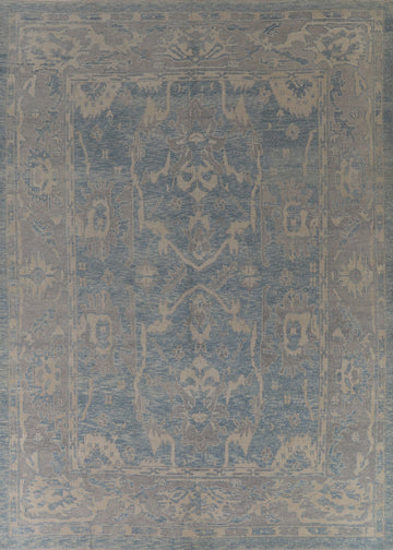 Vegetable Dye Blue Oushak Turkish Area Rug 10x12